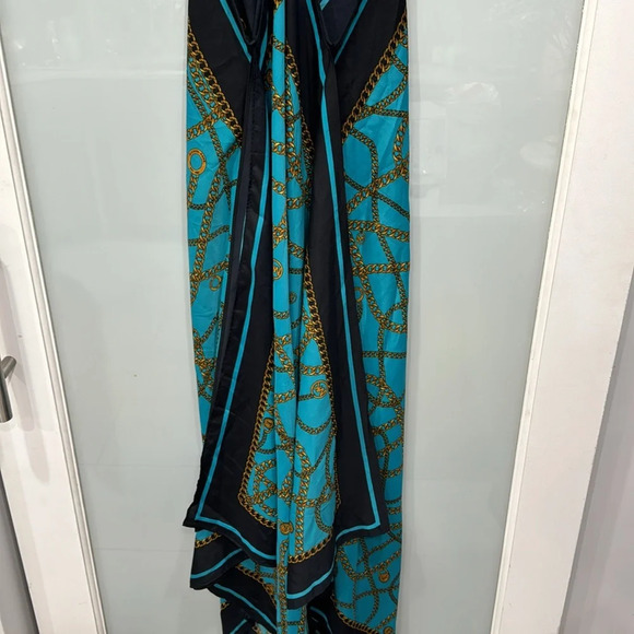 Michael Kors Women’s Blue Gold Nautical Scarf Wrap Tank Flowly Maxi Dress Sz S/M - Picture 7 of 7